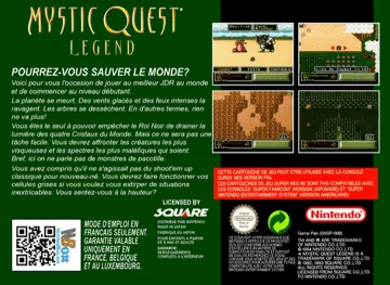 Mystic Quest Legend (France) box cover back